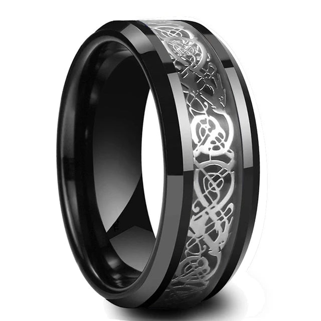 Beveled Edge Stainless Steel Celtic Dragon Ring for Men