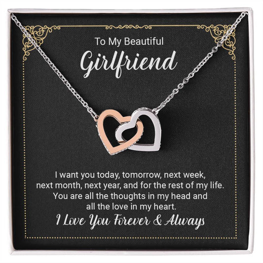 Interlocking Hearts Necklace - For Girlfriend I Want You